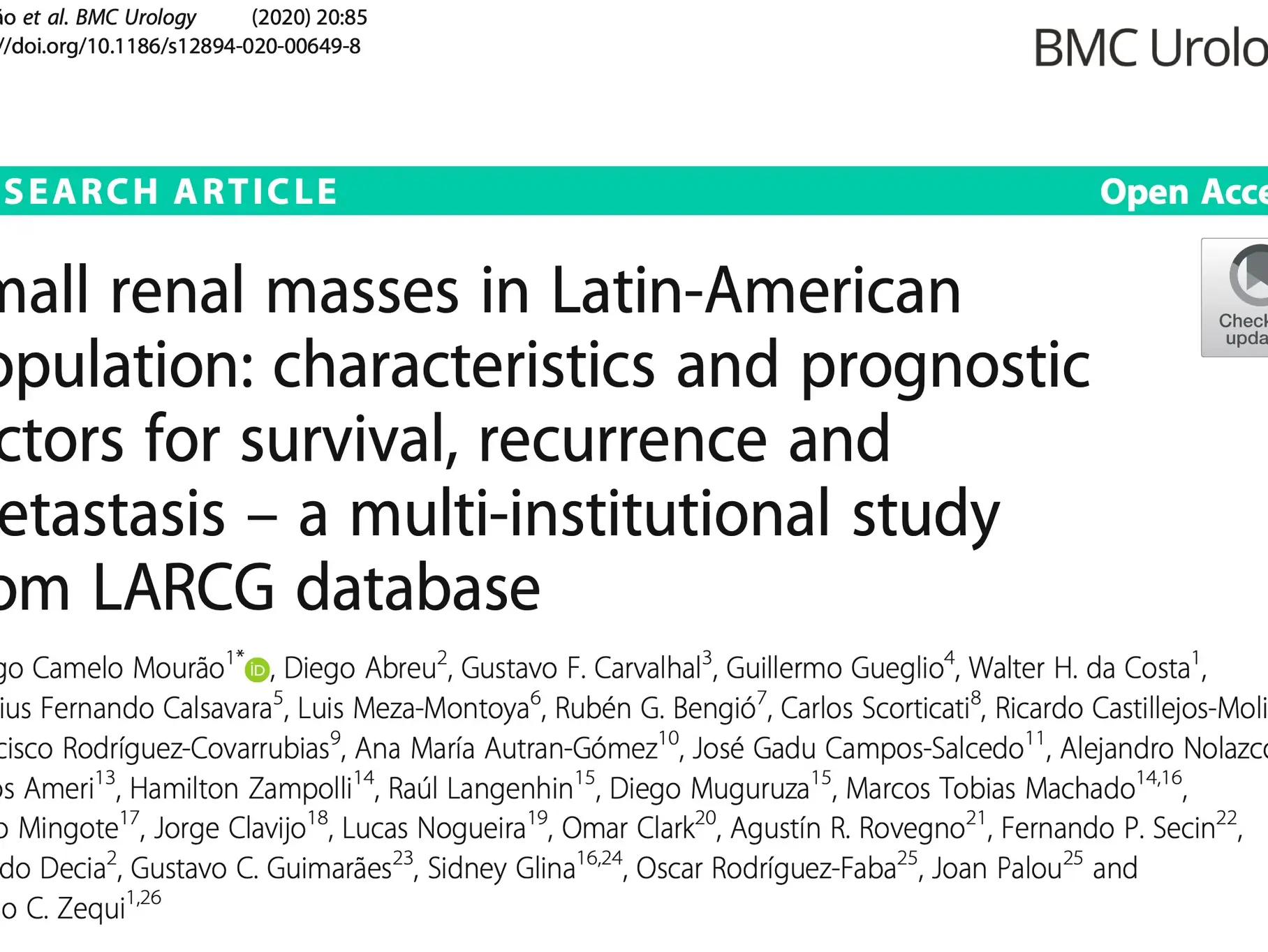 Dr Thiago Mourão publica estudo internacional sobre tumores renais menores do que 4 cm